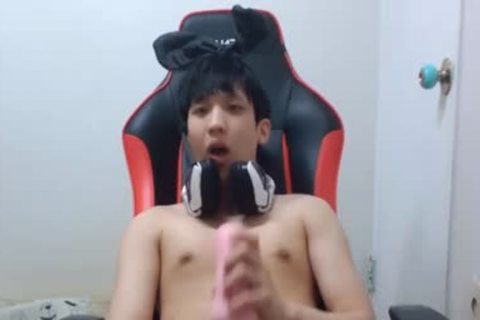 asian Masturbating With A Flehslight In Live