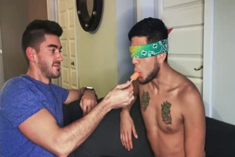 Blindfolded Roommate gets penis To Distract Him