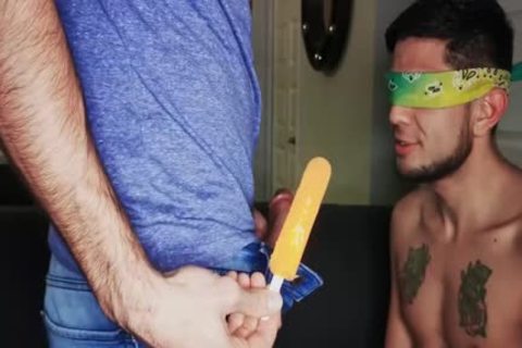 Blindfolded Roommate gets penis To Distract Him