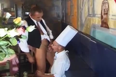 Chef pounds Daddy Waiter raw