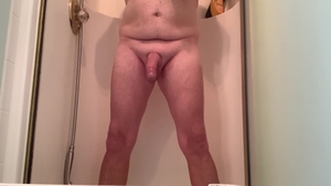 giant White Uncut penis In The Shower