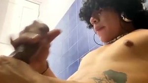 shaggy Hair Latino lad With Tattoos Jerks Off His enormous dark penis