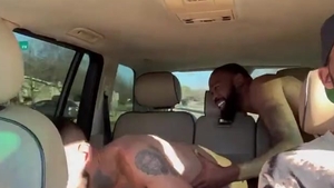 black man pounding Latino hooker In Car