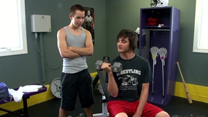 Next Door Twink: Sweat-Drenched Threesome in the Weight Room
