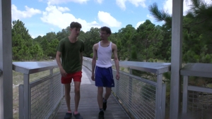 Raw twinks fuck bareback in the woods