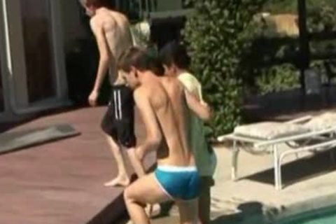 three boyz poolside engulf and bunch-sex bare